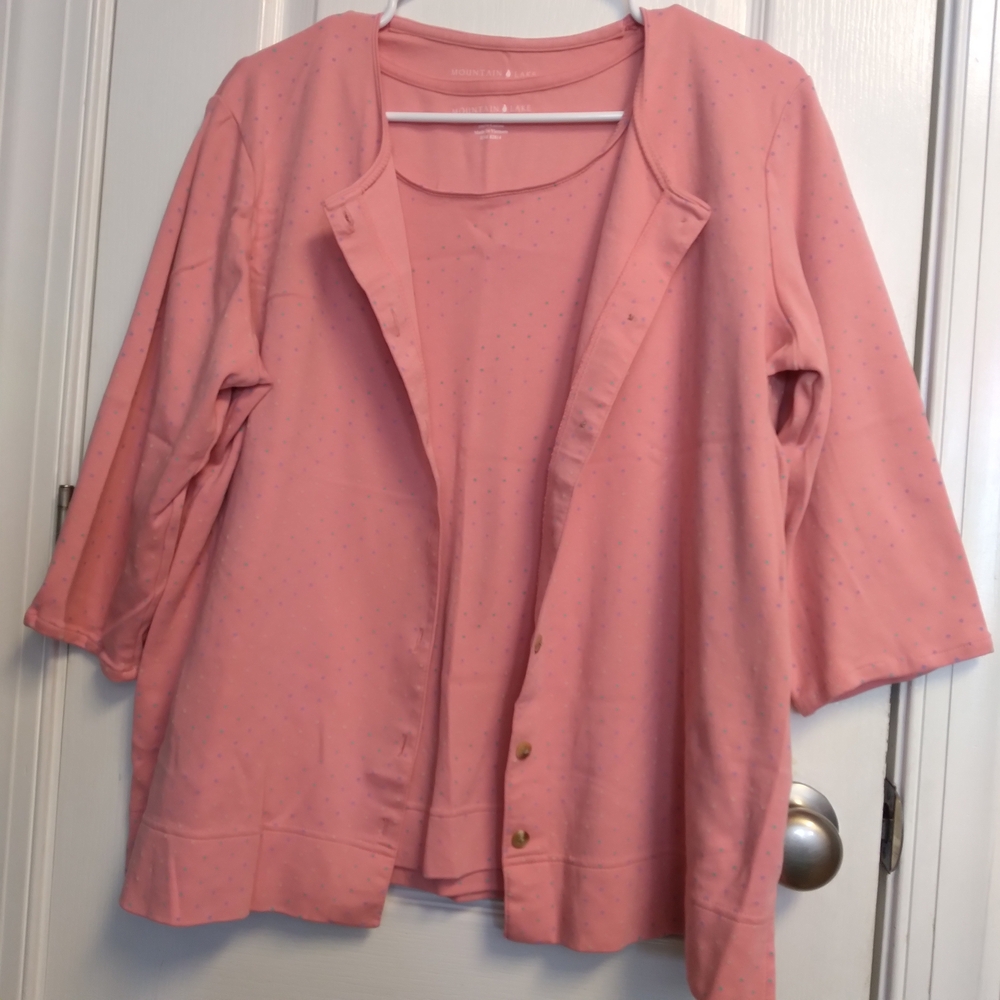 Pink Button-Up Ombre Polka Dots Cardigan and Top Set Casual Summer